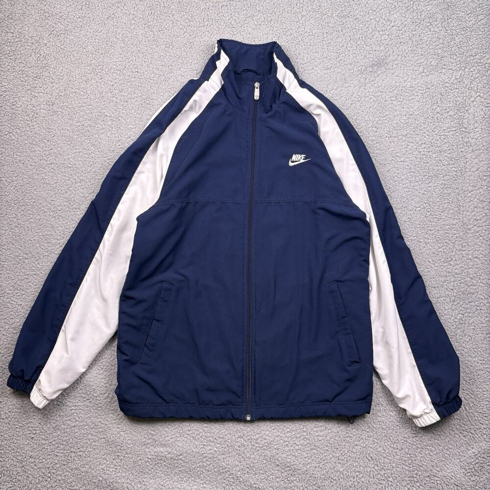 VTG Nike Track Jacket Mens Medium Blue Swoosh Full Zip Lined Retro Windbreaker